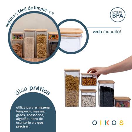 Imagem de kit 10 potes de acrílico com tampa de bambu quadrados mantimento - oikos