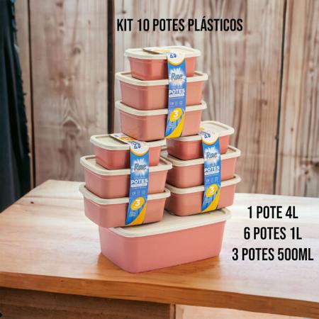 Imagem de Kit 10 Potes de Plástico com Tampa Várias Cores - Menor Preço