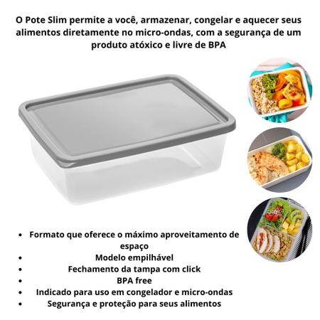 Kit 10 Potes Slim para Marmita com Tampa Cinza - 850ml - Jaguar Imagem de Kit 10 Potes Slim para Marmita com Tampa Cinza - 850ml
