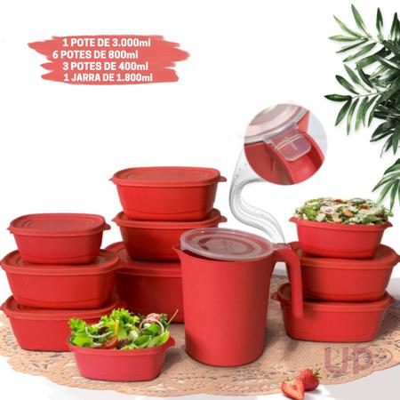 Imagem de Kit 10 Potes vasilhas herméticos de Plástico  + 1 Jarra para Suco Vasilhas de Plástico