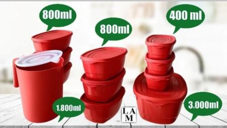 Imagem de Kit 10 Potes vasilhas herméticos de Plástico + 1 Jarra para Suco Vasilhas de Plástico