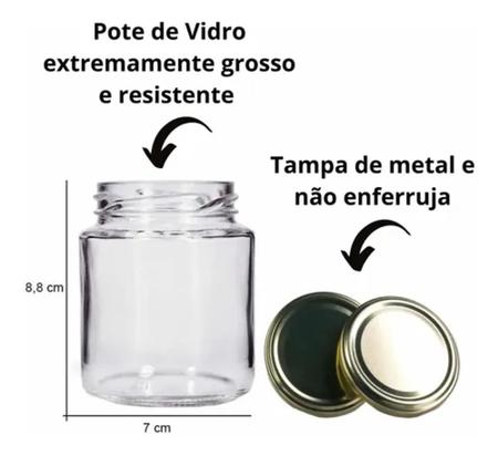 Imagem de Kit 10 Potes Vidro Tempero Condimento Potinho Conserva Geleia Bolo Doce 200ml