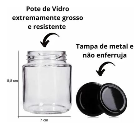 Imagem de Kit 10 Potes Vidro Tempero Condimento Potinho Conserva Geleia Bolo Doce 200ml