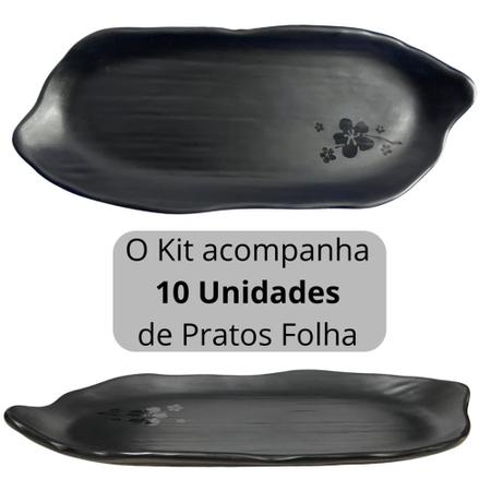 Imagem de Kit 10 Pratos Travessa Formato Folha Kanpai para Restaurante Japones Sushi Melamina Premium  Bestfer 