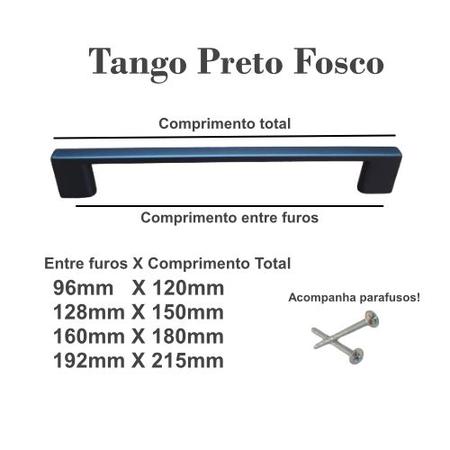 Imagem de Kit 10 Puxadores Tango Preto Fosco 128mm Guarda-Roupa Portas