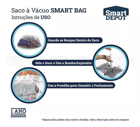 Imagem de Kit 10 Sacos A Vácuo Pequeno Médio Grande Smart Depot Bomba