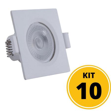 Kit 10 Spot de Embutir LED Quadrado PP 5W 3000K Lumin ria Teto