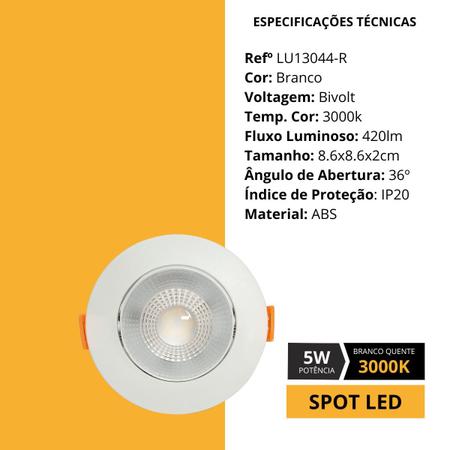 Imagem de Kit 10 Spot Lumier LED 5w 3000K Embutir Direcionável Redondo