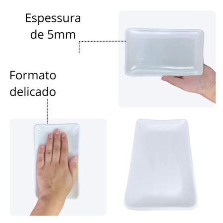 Imagem de Kit 10 Travessas Pratos Retangulares Branco para Petiscos e Sushi 17,8 Cm para Restaurante Melamina Premium  Bestfer 