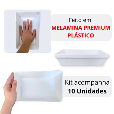 Imagem de Kit 10 Travessas Tigelas 22,5 Cm Retangular para Buffet Restaurante Cozinha Melamina Premium Profissional Branca  Bestfer 