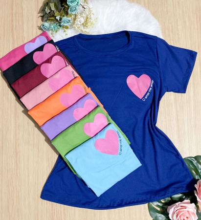 Imagem de kit 10 unidades Camiseta blusa feminina muito barato preço atacado estampada cores variadas