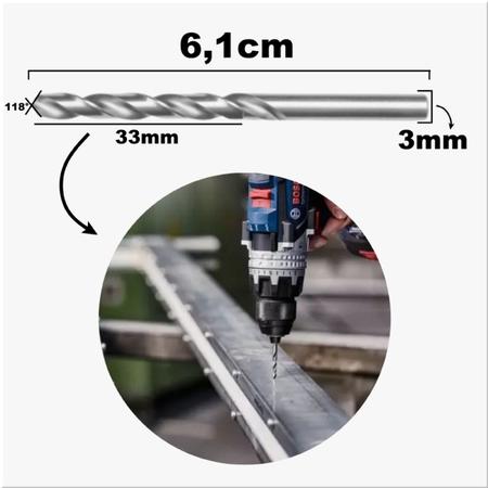 Kit 100 Brocas 3mm de Aço Rápido Polida Madeiras Metais - MTX Imagem de Kit 100 Brocas 3mm de Aço Rápido Polida Madeiras Metais