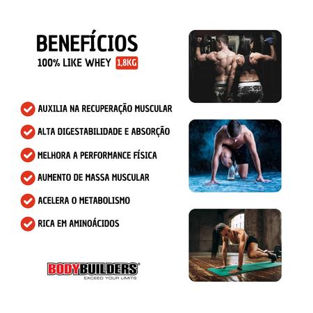 Imagem de Kit 100% Like Whey Pure Protein 1,8kg + Power Creatina 100g + BCAA 100g Tangerina + Coqueteleira - Bodybuilders