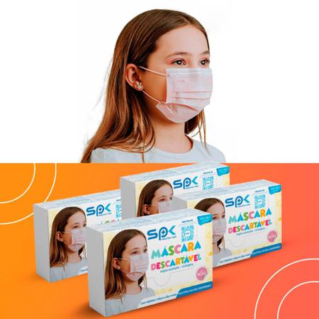 Imagem de Kit 100 Máscara Descartável Infantil Tripla C/ Clip Nasal