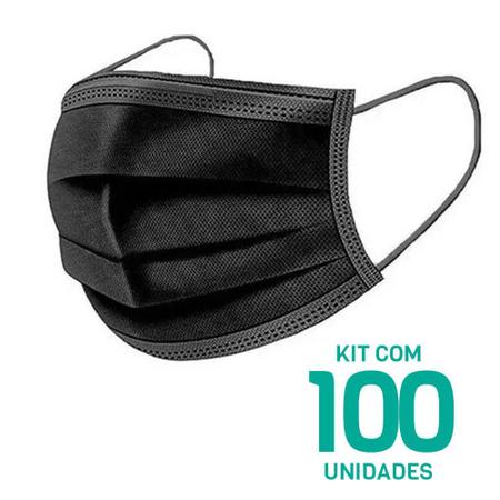 Imagem de Kit 100 Máscaras Descartáveis Adulto Tripla Camada Cor Preto