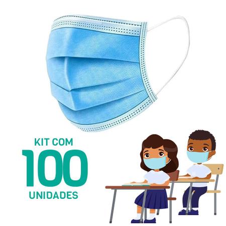 Imagem de Kit 100 Máscaras Descartáveis para Crianças - Cor Azul