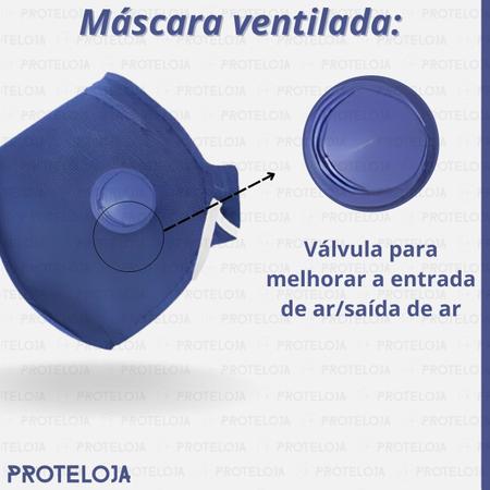 Imagem de Kit 100 Mascaras Respirador Pff2 N95 Azul C Válvula Anatômica para Trabalho e Respiração Hospitalar EPI 