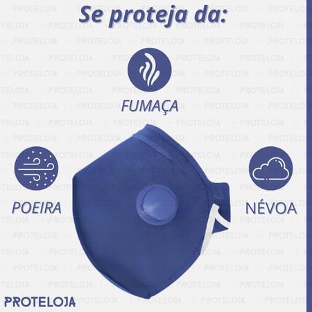 Imagem de Kit 100 Mascaras Respirador Pff2 N95 Azul C Válvula Anatômica para Trabalho e Respiração Hospitalar EPI 