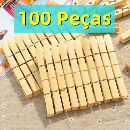 Imagem de Kit 100 Prendedores Pregadores Roupa Bambu Alta Durabilidade