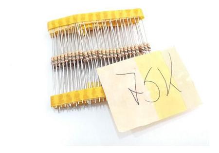 Imagem de Kit 100 Resistor Comum 75k 5% 1/4w