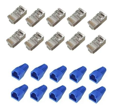 Imagem de Kit 100 Rj45 Macho Cat6 Blindado + 100 Capas Rj45