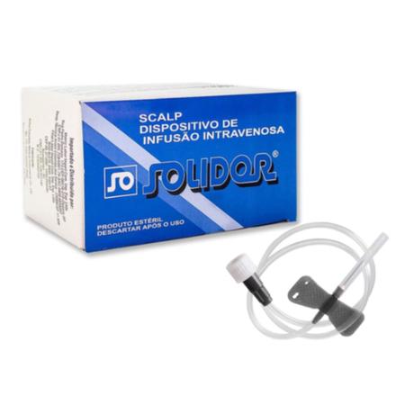 Imagem de Kit 100 Scalp Intravenoso Estéril Descartável para infusão 27G Preto Solidor