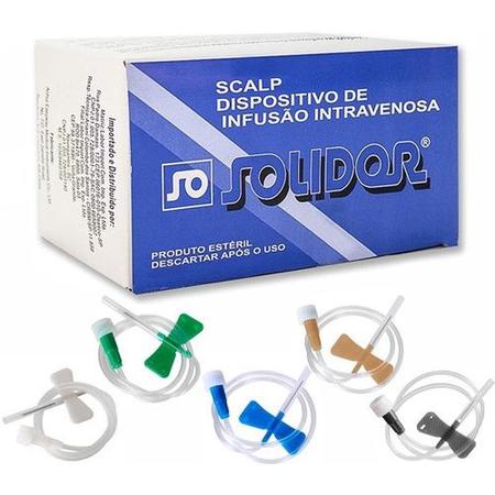 Imagem de Kit 100 Scalp Intravenoso Estéril Descartável para infusão 27G Preto Solidor