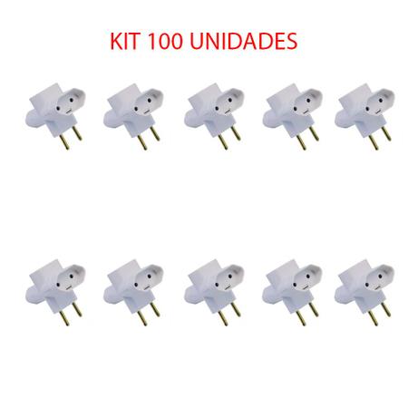 Imagem de Kit 100 Unidades Benjamin Adaptador Plugue Plug 2 Pinos Branco Multiplicador de Tomadas 10A