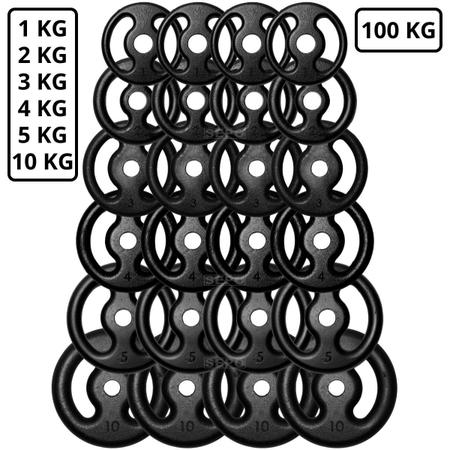Imagem de Kit 100Kg em Anilhas de Ferro Fundido Kit com 24 Peças