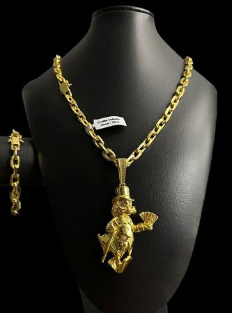 Imagem de Kit 10mm cadeado cordão pulseira pingente - banhado a ouro