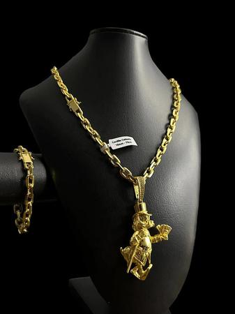 Imagem de Kit 10mm cadeado cordão pulseira pingente - banhado a ouro
