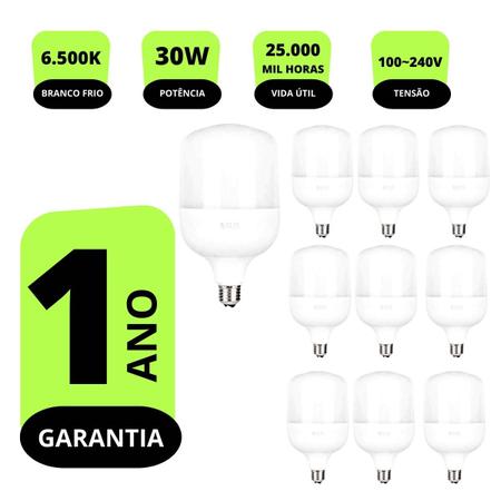 Imagem de Kit 10x Lâmpadas Led Bulbo 30w Branca Fria 6.500k E27 Bivolt