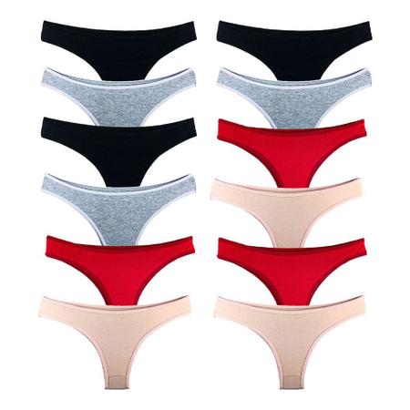 Imagem de Kit 12 Calcinhas Tanga Algodão Cotton Básica Lisa Lingerie