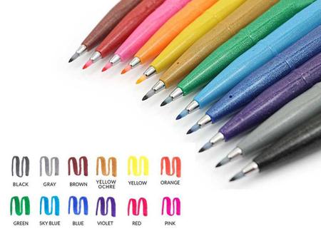 Imagem de Kit 12 Canetas Pincel Pentel Fude Touch Sign Pen Brush