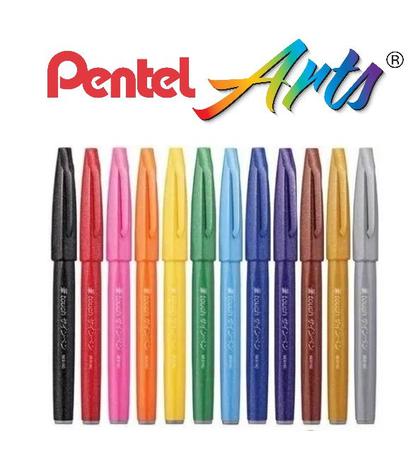 Imagem de Kit 12 Canetas Pincel Pentel Fude Touch Sign Pen Desenho