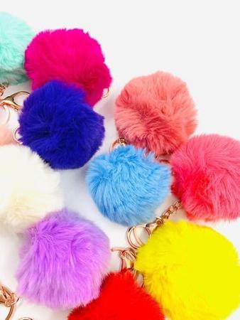 Imagem de Kit 12 Chaveiros De Pompom Pelúcia Peludo Macio Bolsa