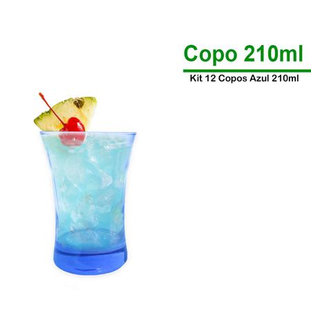 Imagem de Kit 12 Copos De Vidro Azul 210ml Liso Água Suco Drinks