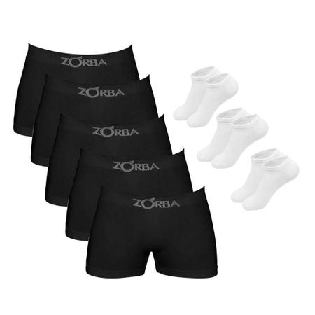 Imagem de Kit 12 Cuecas Boxer Algodão Zorba Preto + 9 Pares de Meias