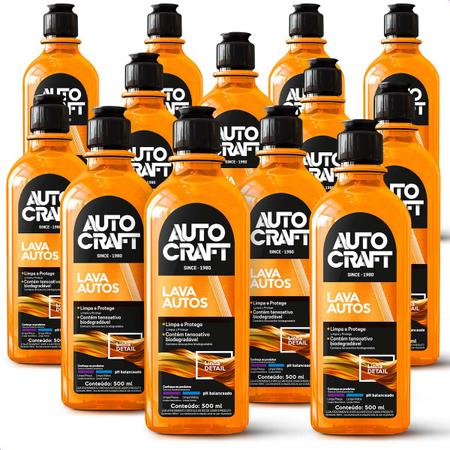 Imagem de Kit 12 Lava Autos Shampoo Autocraft Limpa e Protege Carros e Motos Proauto 500ml