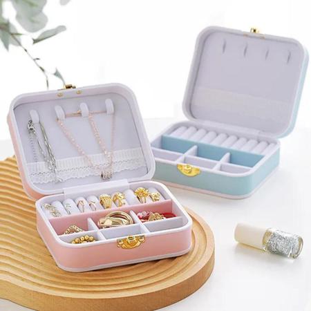 Imagem de kit 12 mini porta joia organizador com fecho decorado para brinco pulseira cordão cabe na bolsa viagem passeio escolha o seu