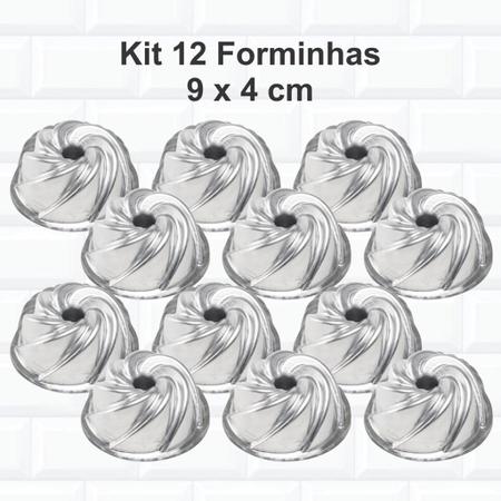 Imagem de Kit 12 Pçs Mini Forma Bolo Vulcão Pudim Suíça Alumínio