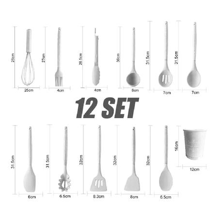 Imagem de Kit 12 Pçs Utensílios De Cozinha Em Silicone Cabo Madeira