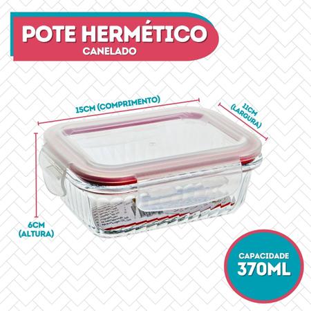 Imagem de Kit 12 Pote Vidro Hermético  Canelado Marmita Fitness 370ml