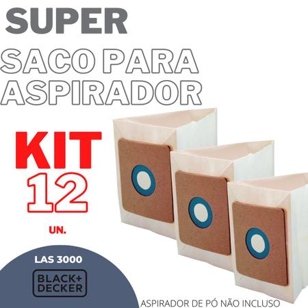 Imagem de Kit 12 Saco Aspirador De Pó Black+Decker Descartável LAS3000