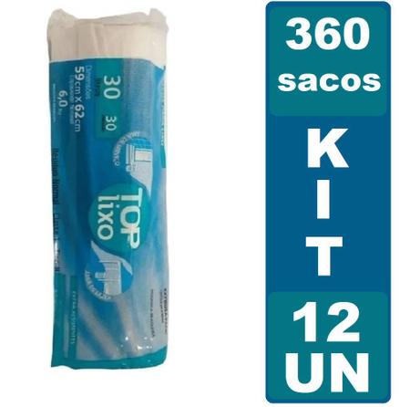 Imagem de Kit 12 Saco de Lixo Extra Resistente 30L 59x62cm 360UN