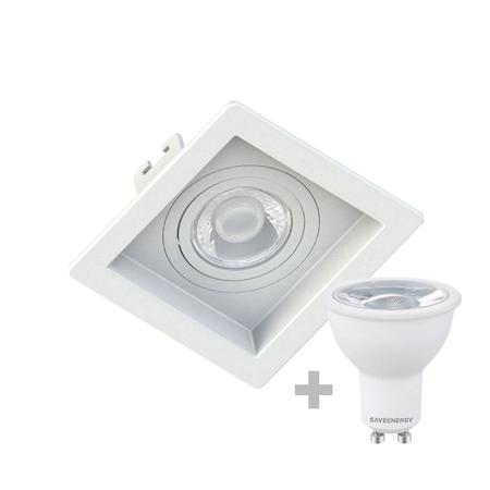 Imagem de Kit 12 Spot Embutir Mr16 Quadrado Recuado Branco + Lâmpada Dicroica 4,8w 4000k