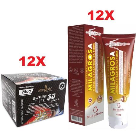 Imagem de Kit 12 Super Gel 30 Ervas 250g + 12 Pomada Milagrosa 150g