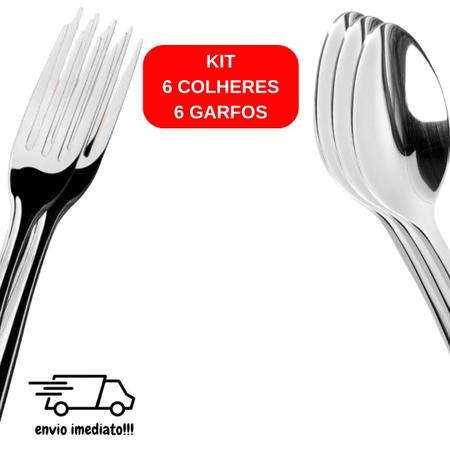 Imagem de Kit 12 Talheres 6 Colheres e 6 Garfos Aço Inox De alta Qualidade para Cozinha Restaurante Refeitório Almoço Jantar