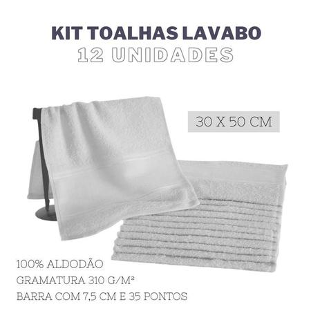 Imagem de Kit 12 Toalhas de Lavabo Mão Linha Social 100% Algodao BRANCO