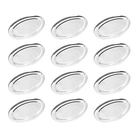 Imagem de Kit 12 Travessa Oval Aço Inox Bandeja Para Servir Refeições Restaurante Profissional 36cm